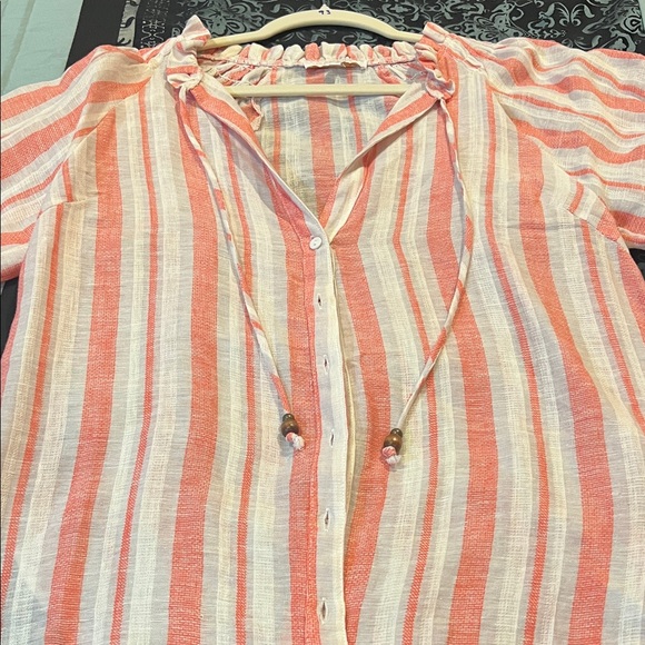 Olivaceous Coral and Cream Striped Blouse - Picture 10 of 10